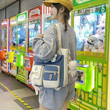 Popxstar Large Capacity Tote Bags Trendy Nylon Patchwork Shoulder School Book Bag for Teenage Girls Fashion Student Handbag Crossbody Sac
