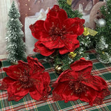 Popxstar 1/4pcs Christmas Artificial Flowers Red Glitter Poinsettia Xmas Tree Hanging Ornaments DIY Wreath Wedding New Year Decorations