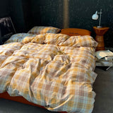 Popxstar  High Quality Beauty Bedding Set Plaid Duvet Cover Bed Sheet Set With Pillowcases Adult Dormitory Queen Size Winter Home Decor