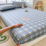 Popxstar 100% Cotton Elastic Bed Sheets Sets Plaid Print Fitted Sheet + 2pc Pillowcases Twin Full Queen King Cal-King Size Bed Cover