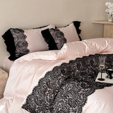 Popxstar  1000TC Egyptian Cotton Black Lace Patchwork Bedding Set Queen King Size Duvet Cover Set Flat/Fitted Bed Sheet Pillowcases 4Pcs
