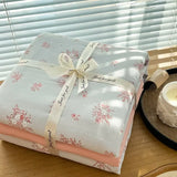 Popxstar  Ins floral print Bedding set knitted cotton Flat sheet set Four pieces duvet cover double layer-yarn 4Pcs lovely Fitted sheet