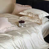 Popxstar  Elegant Flowers Embroidery Luxury Bedding Set Queen King 100S Egyptian Cotton Home Textile Bed Sheet Pillowcase Quilt Cover Set
