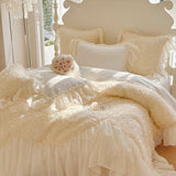 Popxstar  Two-thirds Rose Flowers Lace Princess Wedding Bedding Set 1200TC Egyptian Cotton Duvet Cover Flat/Fitted Bed Sheet Pillowcases