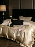 Popxstar  High Precision Damask Egyptian Cotton Flowers Embroidery Luxury Bedding Set Duvet Cover Flat/Fitted Bed Sheet Pillowcasess 4Pcs