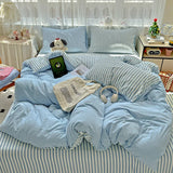 Popxstar  Striped Bedding Set Ins Korean Duvet Cover Set Flat Sheets Set With 2 Pillowcases Single Twin Full Queen Size Bed Linen Set