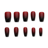 Popxstar  Gradient Red/Black Fake Nails for Halloween Party 24Pcs Wine Red Press On Nails Short/Medium Length False Nails Charm Manicure