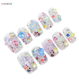 Popxstar  Summer Fake Nails Clear Handmade Press on Nails 3D Colorful Sequins Star Designs False Nails Tips Short Charms Manicure 10Pcs
