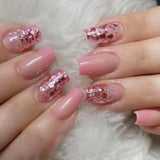 Popxstar 24pcs Gradient Fake Nails French Ballerina Nail Waterproof Faux Medium Coffin false nails Fingernails Press on Nails Tips