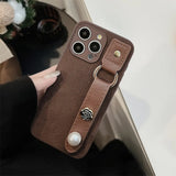 Popxstar Luxury Brown Leather Phone Case with Retro Wristlet for iPhone 15 Pro Max 14 11 12 13 XS X 7 8 Plus, Vintage Case for iPhone