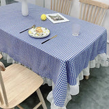 Blue White Plaid Ruffle Tablecloth Cotton Linen Dining Table Cover for Kitchen Party Wedding Home Decor Rectangular Table Cloth
