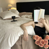 Luxury Premium 100% Cotton High Thread Count Jacquard 4 Piece Bedding Set Fitted Sheet Flat Sheet Duvet Cover