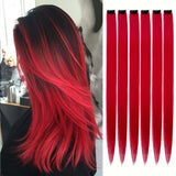 Popxstar 6pcs/pack Clip in Hair Extensions Colored Party Highlights for Girls 22 inches Multi-colors Straight Hair Synthetic Hairpieces