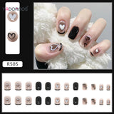 Popxstar  24pcs Y2K Fake Nails with Lovely Black Heart Designs Reusable French False Nails Full Cover Short Press On Nails for y2k Girls