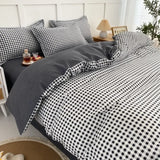 Popxstar  Black White Small Checks Printed Bed Set Floral Duvet Cover Pillowcase Bedding Set Bed Sheet Quilt Cover Single Queen King Size