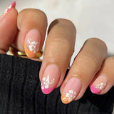 Popxstar  24Pcs Blush Pink Fake Nails White Flower Designs Elegant Charms Press on Nails Square Head False Nails Patches for Women Girls