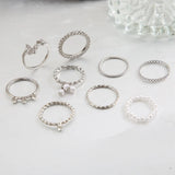 Popxstar Bohemian Butterfly Pearl Rings Set for Women Shine Pearl Gothic Vintage Plated Retro Rhinestone Simple Finger Jewelry Gift
