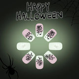 Popxstar  Halloween Nails Press On 24Pcs Short Oval Shaped Fake Nails White Ghost/Flower/Bat/Spider/Web/Pumpkin Designs False Nails Art