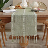 Popxstar  1Pc Linen Tassel Table Runner Rustic Farmhouse Style Tablecloth For Baby Shower Birthday Party Decoration Wedding Table Supplies