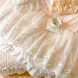 popxstar 4/6Pcs Pink Princess Wedding Lace Embroidery Korean Style Bedding Set King Queen Size Duvet Cover Bed Skirt Bedspread Pillowcase