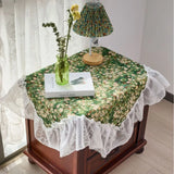 Popxstar  1PC Tablecloth Jacquard Green Flower Camping Outdoor Tablecloth Lace Ruffle Edge Multi-purpose Cover Bedside Table