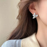 Popxstar Korean Fashion Color Crystal Flower Butterfly Earrings for Women Exquisite Elegant Earring Wedding Party Luxury Jewelry Gift