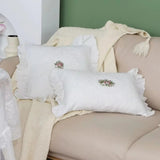 popxstar with Lotus Frill French Lace Pillow Cover Washed Material Comfortable Embroidered Cushion Cover Soft Pillow Shell Bedroom