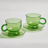 Popxstar Set of 2 Cups and Saucers Glass Mug Coffee Tea Water Bottle Cup Set Mugs Drinkware Heat-resistant Glass