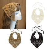 Popxstar Floral Hair Bandana Knitted Head Kerchief Women Bandana Handmade Crochet Hair Scarf Triangled Headband with Ties