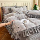 French Winter Thickened Milk Fleece 4pcs Bedding Sets Flower Warm Quilt Cover Bedspread for Women Bedroom