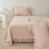 Popxstar  80% Cotton 20% Linen Soft Comfortable Quilted Bedspread, Lace Ruffles Bed Cover, Mattress Topper, Bed Sheet, Pillowcases 3Pcs