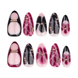 Popxstar  24Pcs Almond False Nails Retro Red/Black Flower Designs Women Girls Halloween Party Press On Nails Full Cover Acrylic Fake Nails
