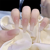 Popxstar 24pcs Gradient Fake Nails French Ballerina Nail Waterproof Faux Medium Coffin false nails Fingernails Press on Nails Tips