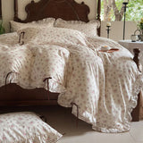 Popxstar  100% Cotton Pastoral Floral Print Ruffles Bow Princess Bedding Set Queen King Duvet Cover Set Bed Sheet/Fitted Sheet Pillowcases