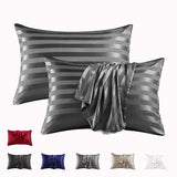 Popxstar  Imitation Silk Satin Stripes Pillowcase Queen High-quality Jacquard King Size Pillow Cover Home Pillow Cases Envelope Closure