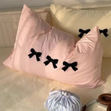 Popxstar  Plaid Bow Knot Pillow Cover Korean Y2k Fashions Girlish Heart Blackpink Room Decor Sleeping Pillow Cover Bedroom Decoration Gift