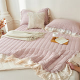 Popxstar  Natural Cotton Linen French Lace Soft Comfortable Quilted Bedspread, Bed Cover, Mattress Topper, Bed Sheet, Pillowcases 3Pcs