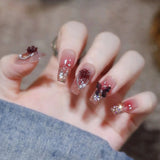 popxstar 24Pcs Mid-Length Fake Nails 3D Flower Pearl Designs Nude Pink Color Press on Nails Ballerina False Nails for Women DIY Manicure