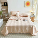 Popxstar INS Style White Pink Quilted Ruffles Quilt Blanket Bedspread Washed Solid Color Korean Princess Style Summer Thin Quilt 1/3Pc