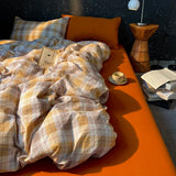 Popxstar  High Quality Beauty Bedding Set Plaid Duvet Cover Bed Sheet Set With Pillowcases Adult Dormitory Queen Size Winter Home Decor
