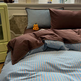New Striped 100% Cotton Bedding Set Japanese Minimalist Style Duvet Cover Set Single Double Bed Sheet Pillowcase King Queen Size