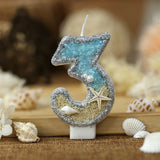 Popxstar  3inch Birthday Candle Large Number 4 Candle Marine style Beach Starfish Seashells Cake Topper for Kids Birthday Party Decoration