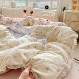 popxstar New Bedding Set INS Princess Soft Bed Flat Sheet Set Twin Queen Double Size Cotton Lace Duvet Cover Pillowcase Bed Linen