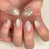 Popxstar 24pcs Simple Almond False Nails Sets Blush Design Press on Nails Art Datachable Short Oval Fake Nail with Jelly Glue Manicure