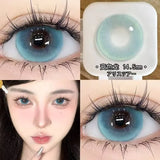 Popxstar 2PCS New Green Prescription Contact Lenses Fashion Pupils Cosmetics Eye Color Lenses Myopia Colored Contact Lenses Blue