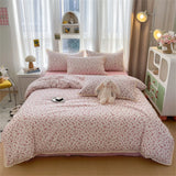 Popxstar INS Girls Cherry Soft Bedding Set Washed Cotton Bed Sheet Queen King Size Duvet Set Flower Comforter Set Pillowcase Bed Linens