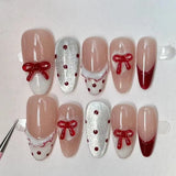 Popxstar  10pcs Handmade Nails Tips Blush Smudge Design Mid-length Oval Fake Nail Art Wearable Rhinestone Butterfly Press on False Nails