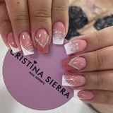 Popxstar 24Pcs Short Ballet False Nails with Bow Design White French Press on Nails Wearable Square Head Full Cover Fake Nail Manicure