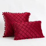 Premium Velvet Diamond Quilted Pillow Cover with Pom Design Sofa Pillow for Office Living Room 30x50cm 45x45cm Pillow Case