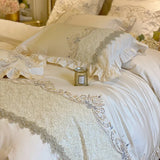 Popxstar European-Style Luxury High-End 100 Cotton Four-Piece Set Exquisite Lace Embroidery Cotton Quilt Cover Bed Sheet Bedding